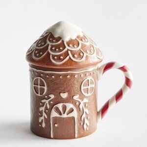 Pottery Barn Gingerbread House Mug Handpainted Stoneware New In Box